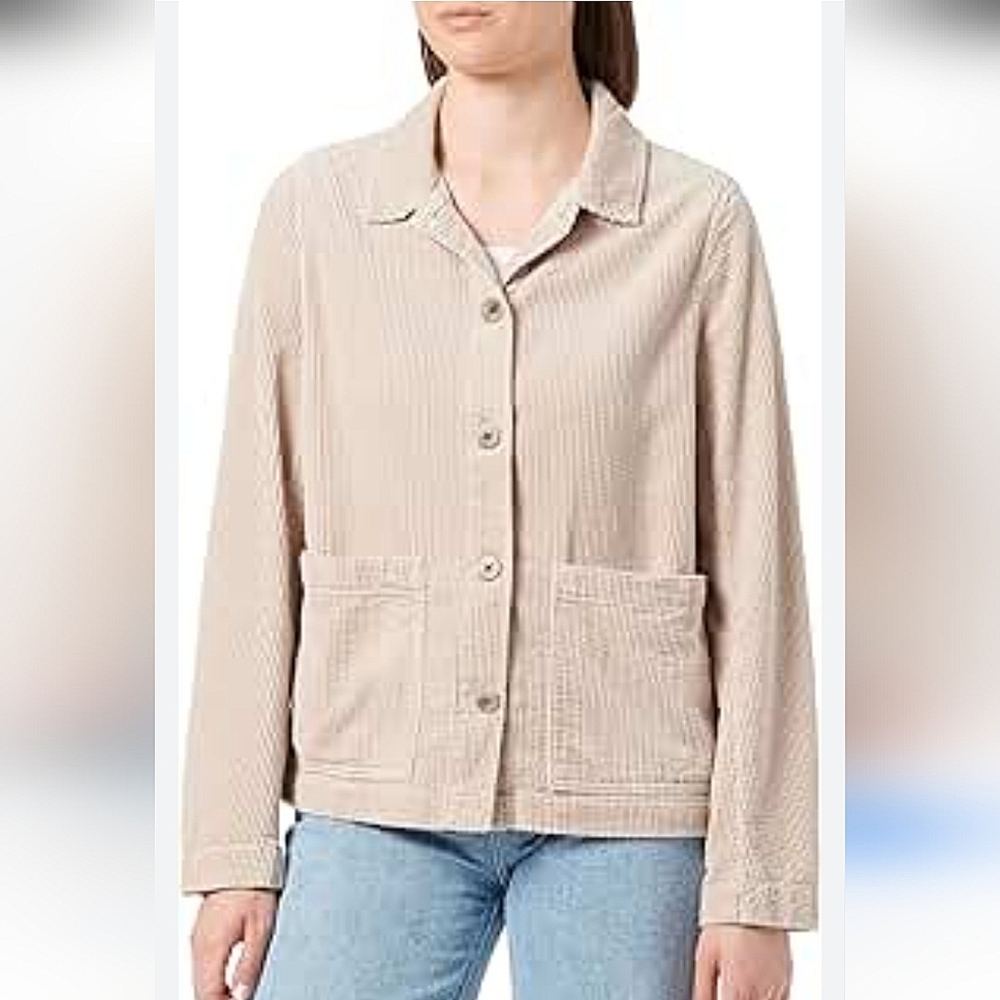 Cream Beige Corduroy, Barn Jacket Chore Coat Button Front 100% Cotton Women's M - Picture 2 of 10